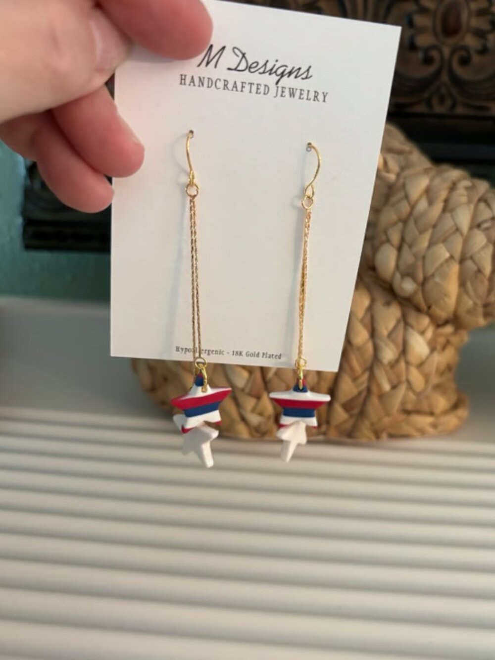 Polymer Clay 4th of July Star Dangle Earrings